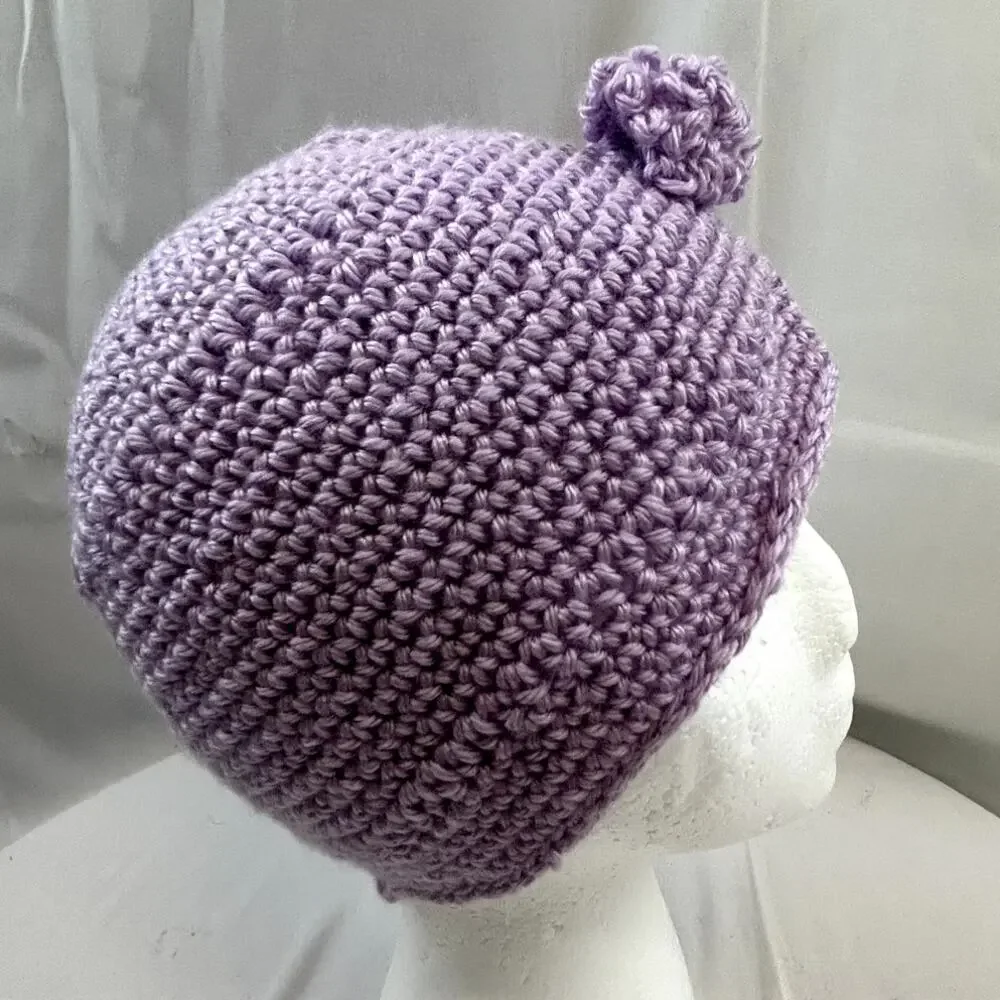 SKU2182 Handmade Crocheted Lilac Purple Beanie Cap Hat 10x7